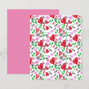 Red Valentine Hearts Pink Flowers Scrapbook Paper