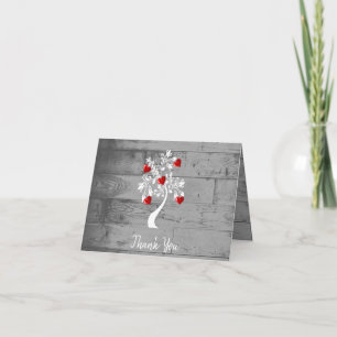 Red Valentine Hearts Tree Carte de remerciements
