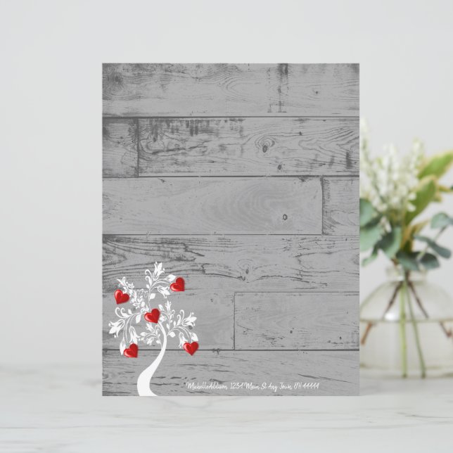Red Valentine Hearts Tree Personalized Paper Sheet (Standing Front)
