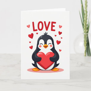 Red Valentine Penguin Card