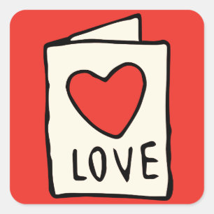 Red Valentines Card Drawings Love Note Clip Art Square Sticker