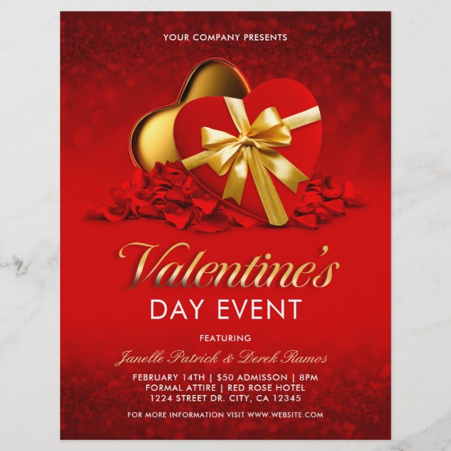 Red Valentine's Day Event Heart Box & Rose Petals Flyer (Front)