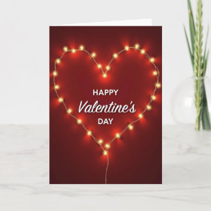 Red Valentines Day Heart Lights Card