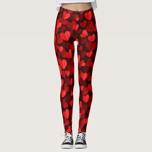 Red Valentine's Day Heart Pattern  Leggings (Front)