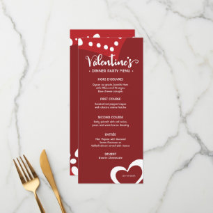 Red Valentine's day Hearts Custom dinner party Menu