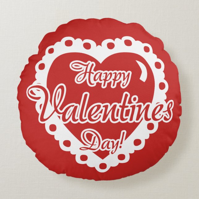 Red Valentines Day - I LOVE YOU Round Pillow (Front)