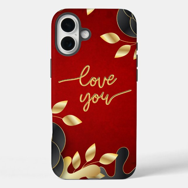 Red Valentine's Day Love You With Floral Frame Case-Mate iPhone Case (Back)