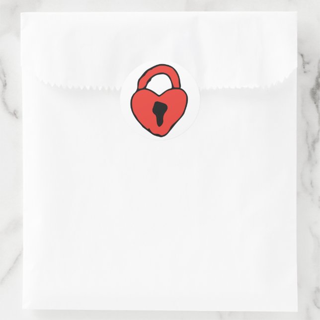 Red Valentines Doodle Heart Lock Drawing Heart Art Classic Round Sticker (Bag)
