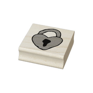 Red Valentines Doodle Heart Lock Drawing Heart Art Rubber Stamp
