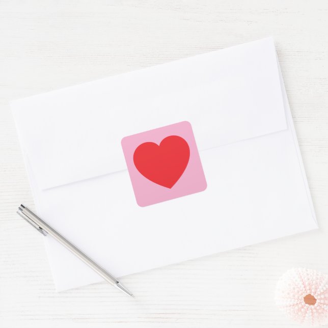 Red Valentines Heart Square Sticker (Envelope)