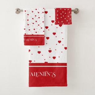 Red Valentine's hearts pattern Bath Towel Set
