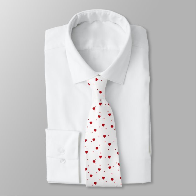 Red Valentines Hearts Pattern Tie (Tied)