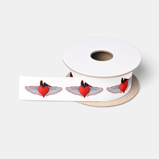Red Valentines love heart tattoo style Satin Ribbon (Spool)