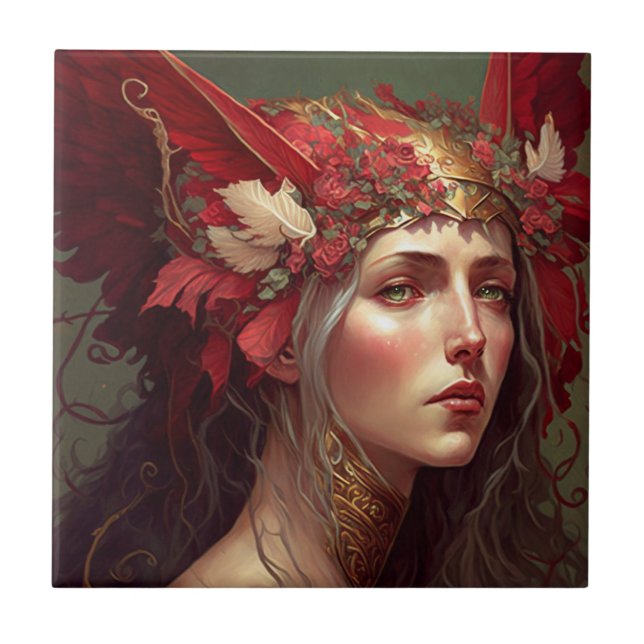 Red Valkyrie Woman Fantasy Art Tile (Front)