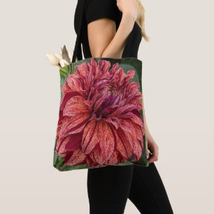 Red Variegated Dahlia Bloom Floral Tote Bag