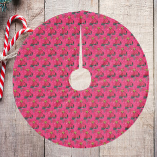 Red Variegated Poinsettia Pattern Fleece Tree Skirt