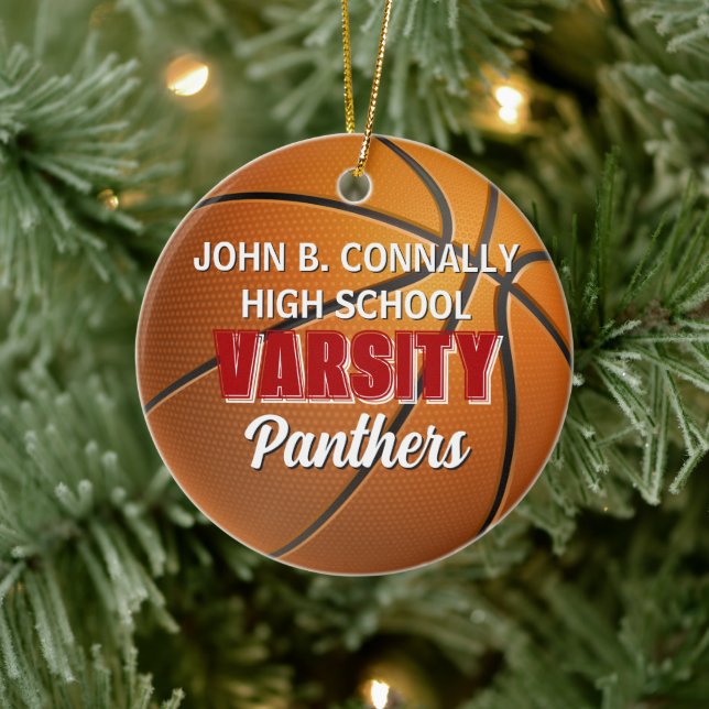 Red Varsity Basketball Team Customized Christmas Ceramic Ornament (Tree)