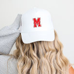 Red Varsity Monogram Trucker Hat<br><div class="desc">Show off your sporty side with a custom baseball cap featuring a bold collegiate-style monogram letter. Personalize it with your favourite colours to match your sports team or personal style for a look that's uniquely yours. Perfect for game days, casual outings, or as a standout gift for fans and athletes...</div>