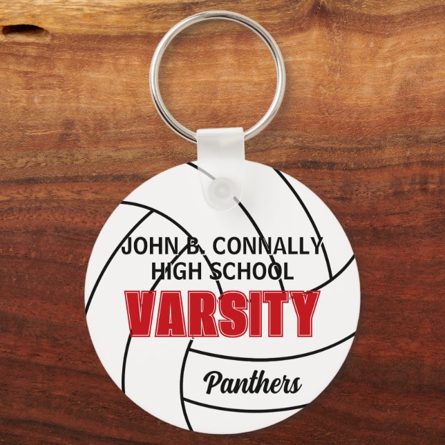 Red Varsity Volleyball Custom High School Team Keychain (Front)