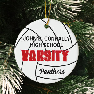 Red Varsity Volleyball Photo Back Christmas Ceramic Ornament