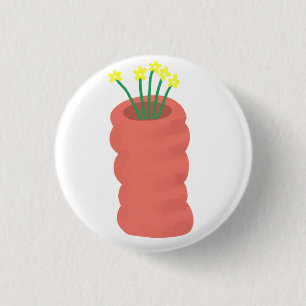 Red Vase With Yellow Flowers Gift 1 Inch Round Button