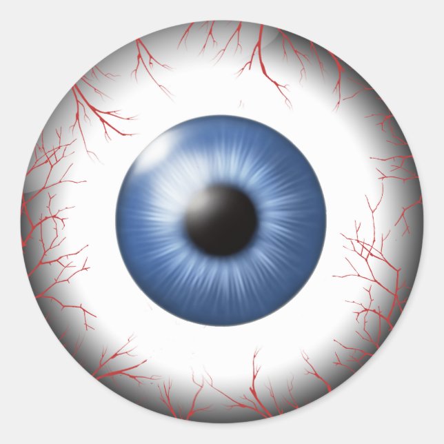 Red Vein Eyeballs Blue ID541 Classic Round Sticker (Front)