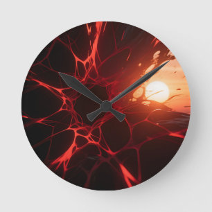 Red Veins Sunset Abyss Round Clock