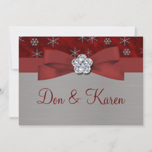 Red Velour & Silver Snowflakes Invitation