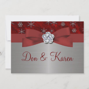 Red Velour & Silver Snowflakes Invitation