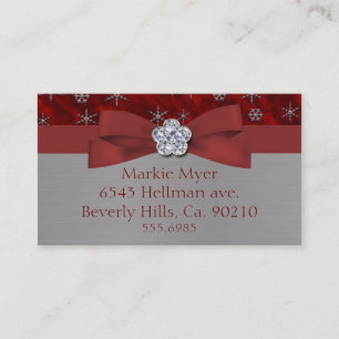 Red Velour & Silver Snowflakes Jewel Business Card