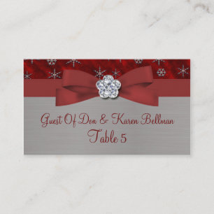 Red Velour & Silver Snowflakes Table Place Card