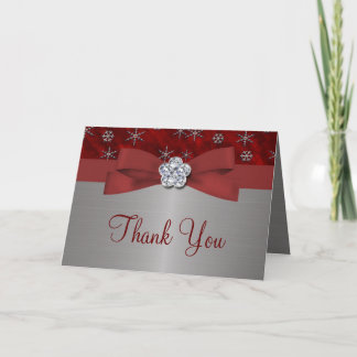 Red Velour & Silver Snowflakes Thank You Card