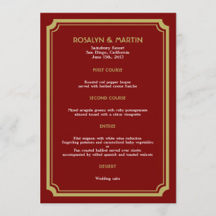 Red velvet art deco retro wedding menu card