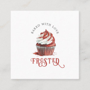 Red Velvet Baker Cupcake Logo Calligraphy Script Square Business Card
