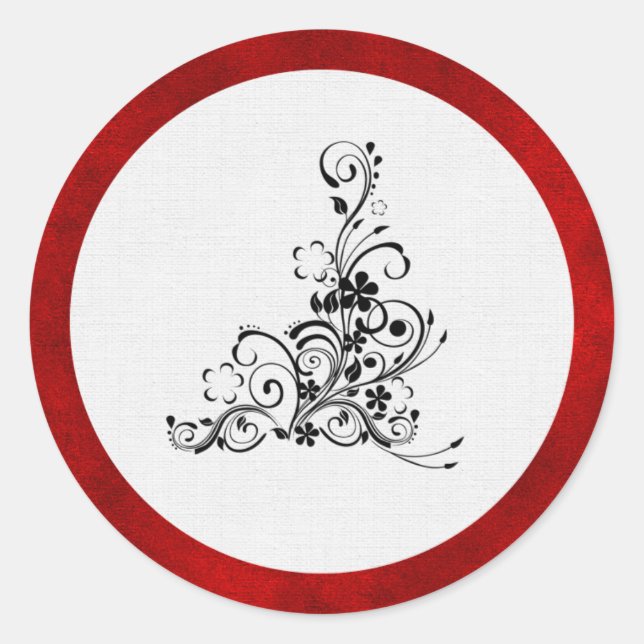 Red Velvet, Black Flourish Wedding Classic Round Sticker (Front)
