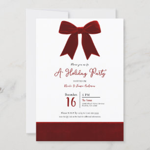 Red Velvet Bow Elegant Posh Photo Holiday Party Invitation