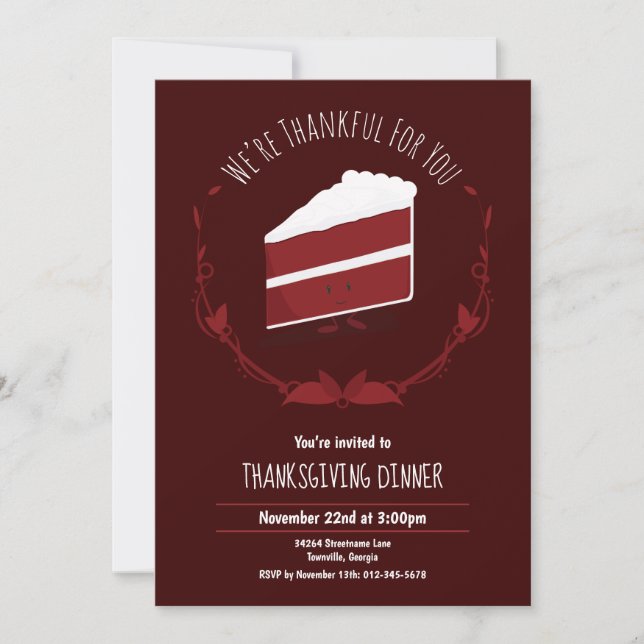 Red Velvet Cake Holiday Thanksgiving Invitation (Front)