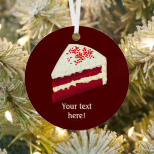 Red Velvet Cake Slice with Frosting - Add text to  Metal Ornament
