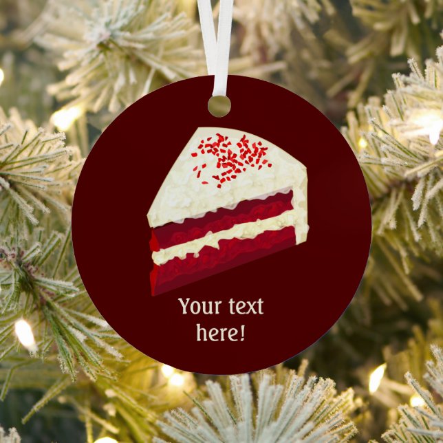 Red Velvet Cake Slice with Frosting - Add text to  Metal Ornament (Insitu)