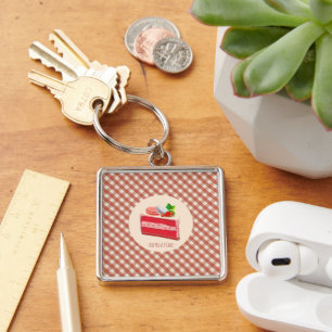 red velvet cake with strawberry cream cheese keychain