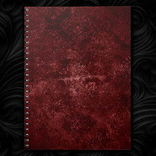 Red Velvet Damask   Henna Distressed Floral Grunge Notebook
