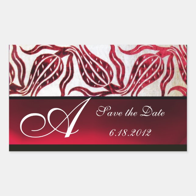 RED VELVET DAMASK TULIPS MONOGRAM Burgundy White Sticker (Front)