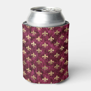 Red Velvet Fleur De Lis Mardi Gras Orleans Pattern Can Cooler