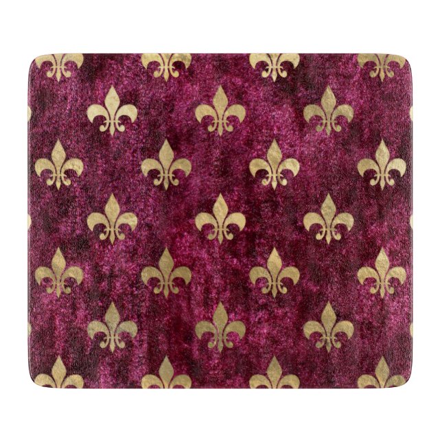 Red Velvet Fleur De Lis Mardi Gras Orleans Pattern Cutting Board (Front)