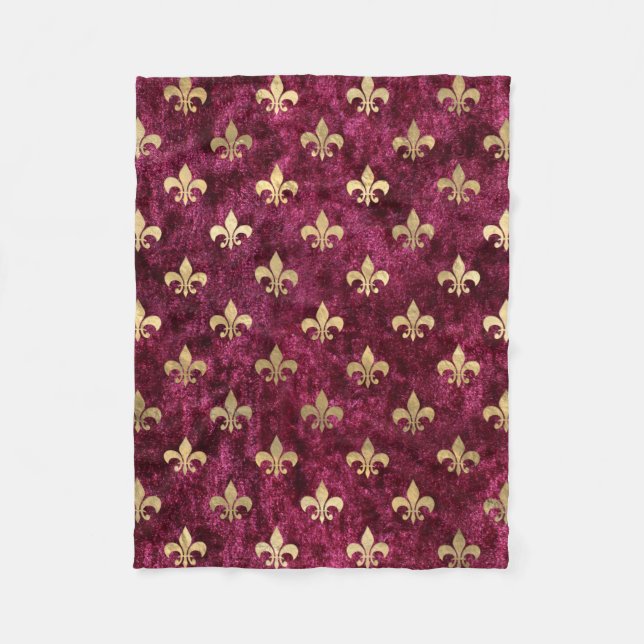 Red Velvet Fleur De Lis Mardi Gras Orleans Pattern Fleece Blanket (Front)