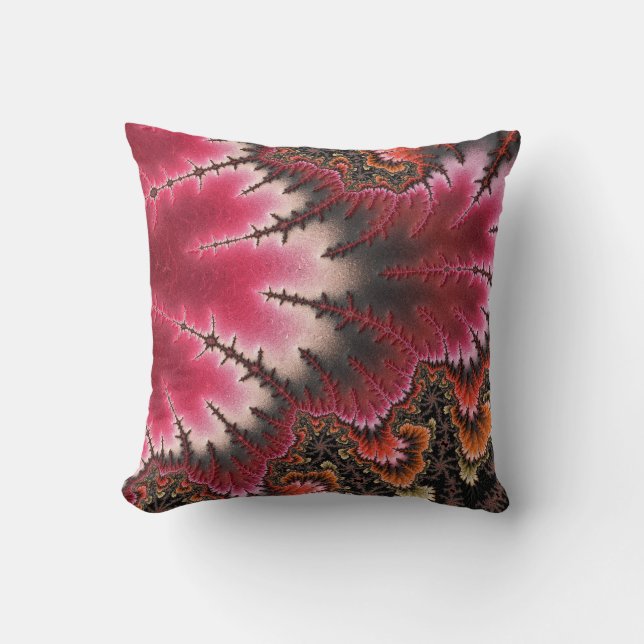 Red Velvet Fractal Abstract Nouveau Style Throw Pillow (Front)