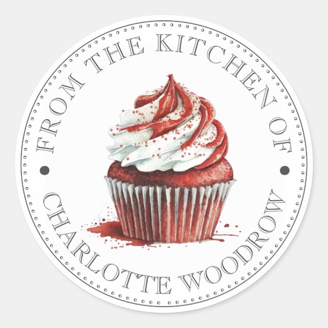 Red Velvet Frosted Cupcake Classic Round Sticker (Front)
