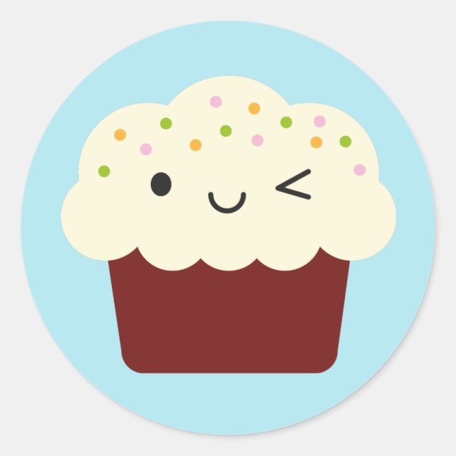Red Velvet Kawaii Cupcake Classic Round Sticker (Front)