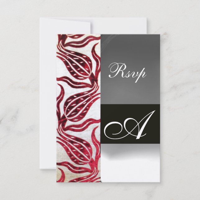 RED VELVET TULIP MONOGRAM Burgundy White Champagne RSVP Card (Front)
