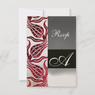 RED VELVET TULIP MONOGRAM Burgundy White Champagne RSVP Card